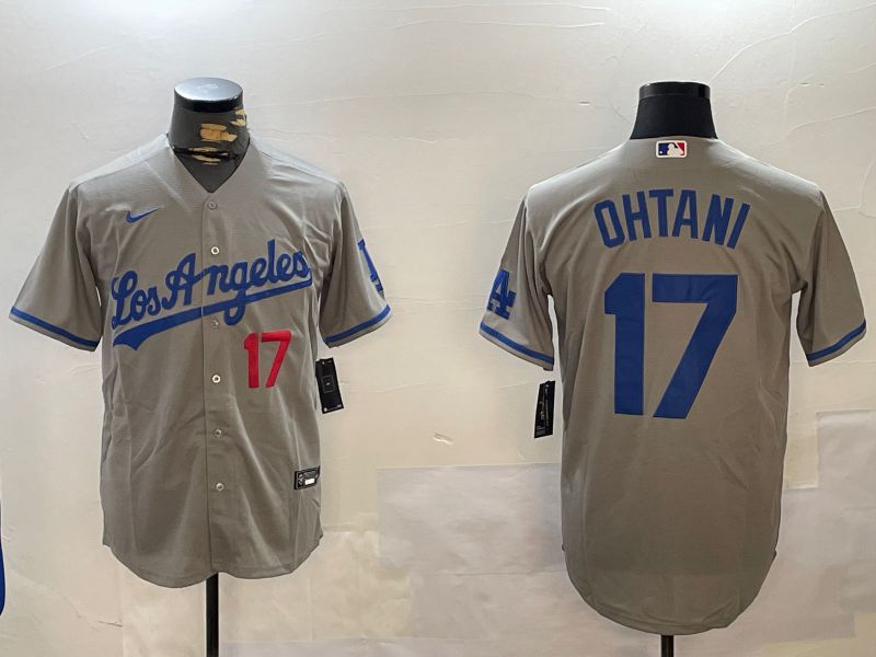 Men Los Angeles Dodgers #17 Ohtani Grey Game 2024 Nike MLB Jersey style 12163